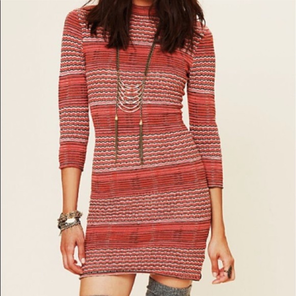 Free People Groovy Sweater Knit Dress Red Stripe - Picture 2 of 3